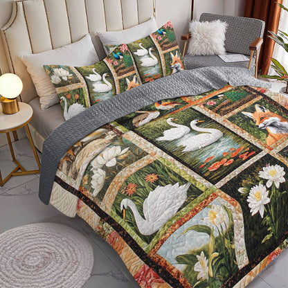 Shineful All Season Quilt 3-Piece Set Swan Serenity