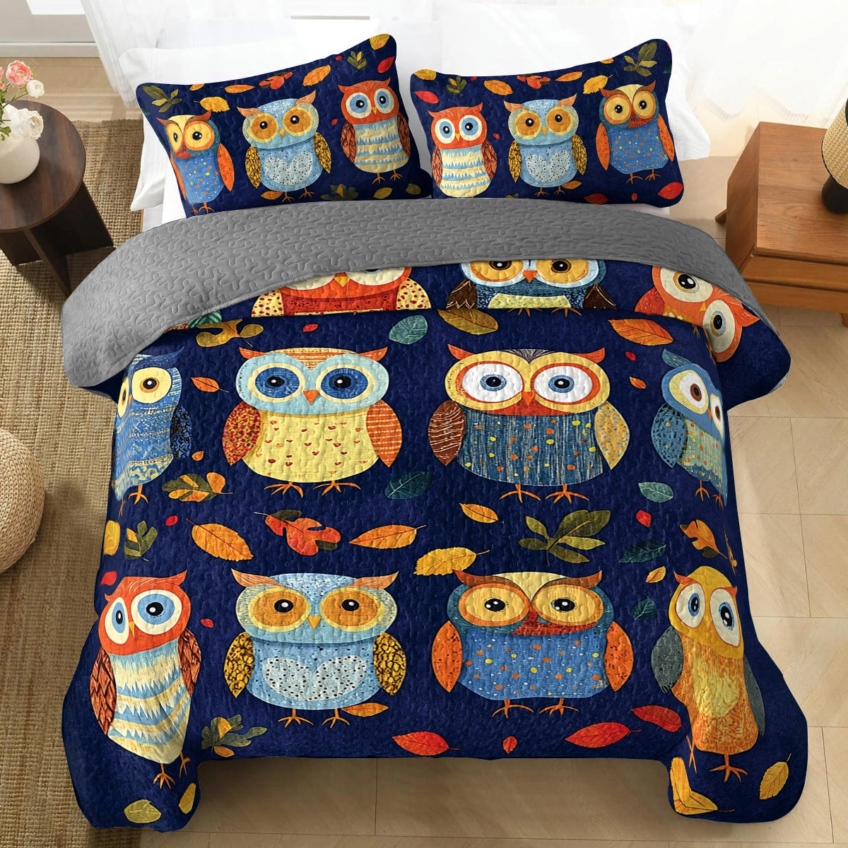 Shineful All Season Quilt 3-Piece Set - Fall Foliage Owl Friends