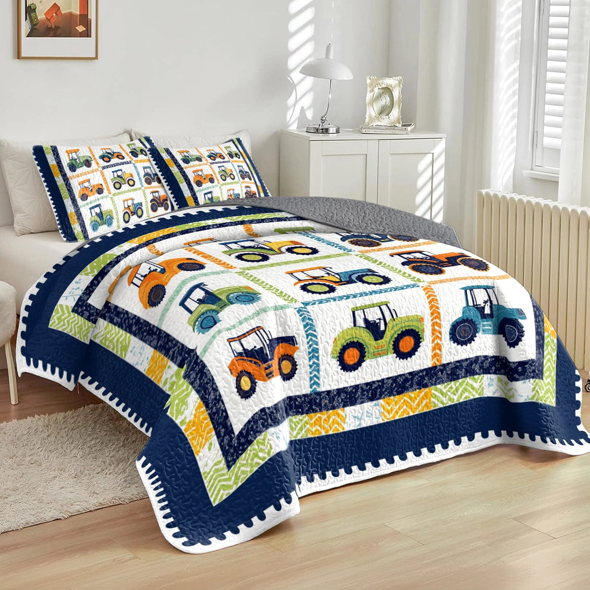 Shineful All Season Quilt 3-Piece Set Farm Bright Tractor