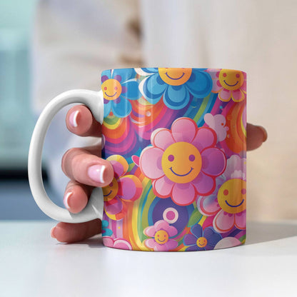 Tasse en céramique brillante avec motif de fleurs colorées