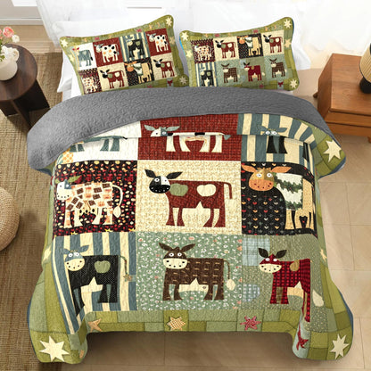 Shineful All Season Quilt 3-Piece Set Cow Farm Friends