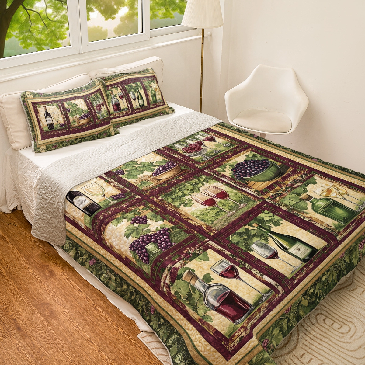 Shineful All Season Quilt 3-teiliges Set, Weinrot, Vintage Vineyard