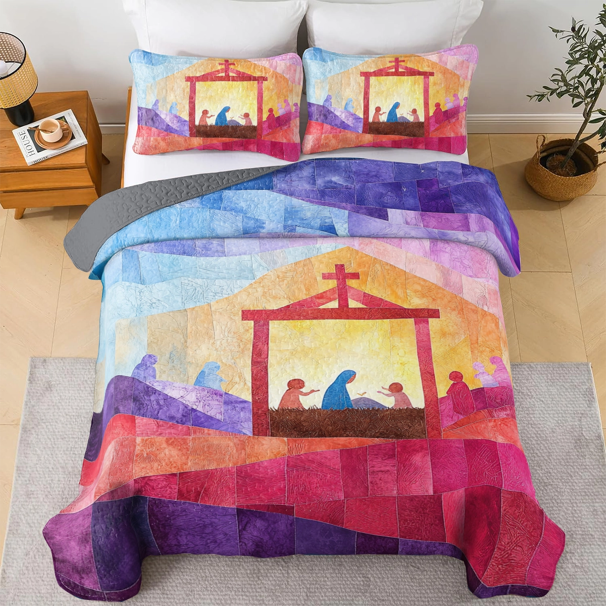 Shineful All Season Quilt 3-Piece Set God Nativity Scene