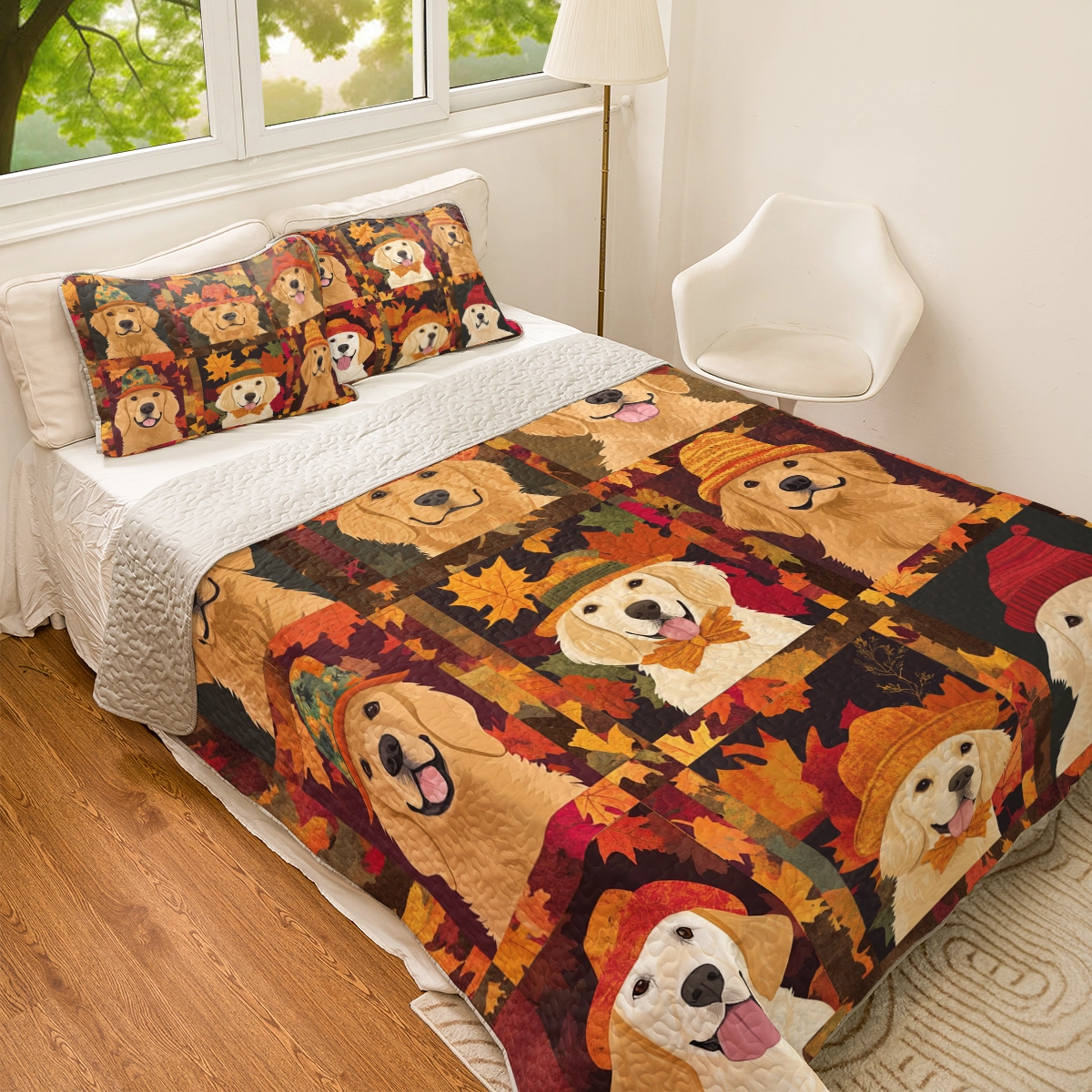 Shineful All Season Quilt 3-Piece Set Autumn Golden Paw