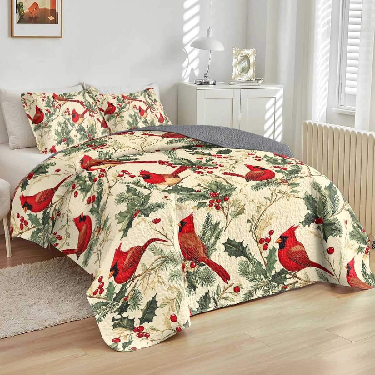 Shineful All Season Quilt 3-Piece Set Winter Cardinal Harmony