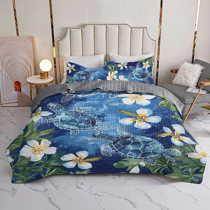 Shineful All Season Quilt 3-Piece Set Tropical Sea Turtle Paradise