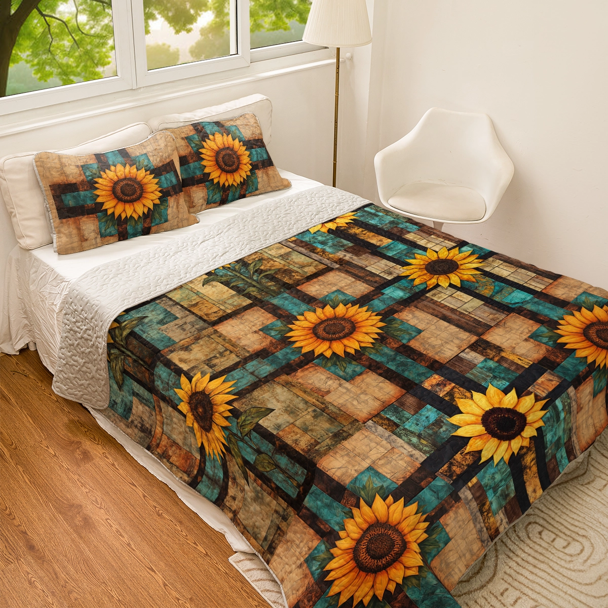 Shineful All Season Quilt 3-Piece Set God Rustic Sunflower