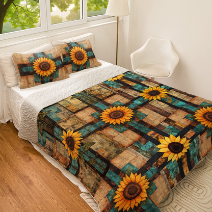 Shineful All Season Quilt 3-Piece Set God Rustic Sunflower