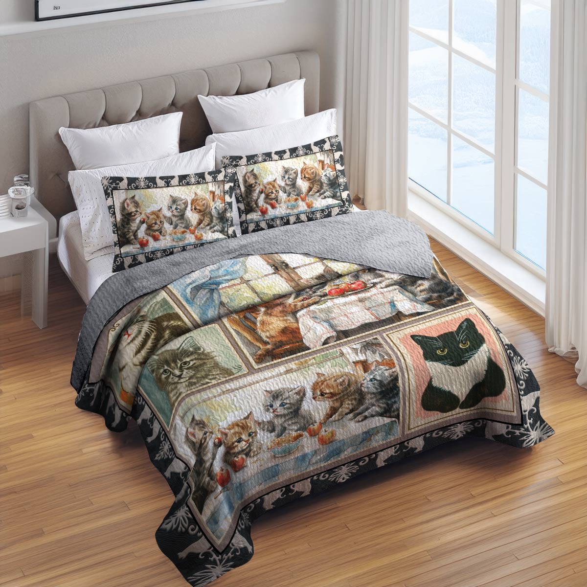 Shineful All Season Quilt 3-Piece Set Elegent Cats