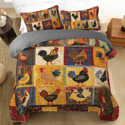 Shineful All Season Quilt 3-Piece Set Country Farm Chicken