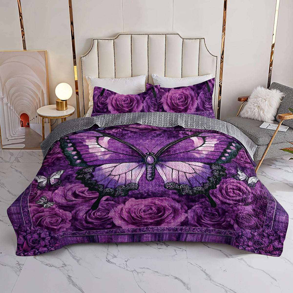 Shineful All Season Quilt 3-Piece Set - Purple Butterfly Dreams