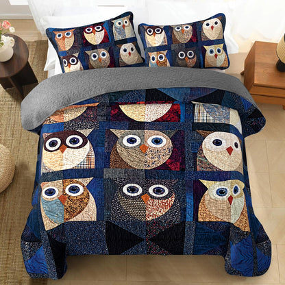 Shineful All Season Flat Print Quilt 3-Piece Set - Night Owl