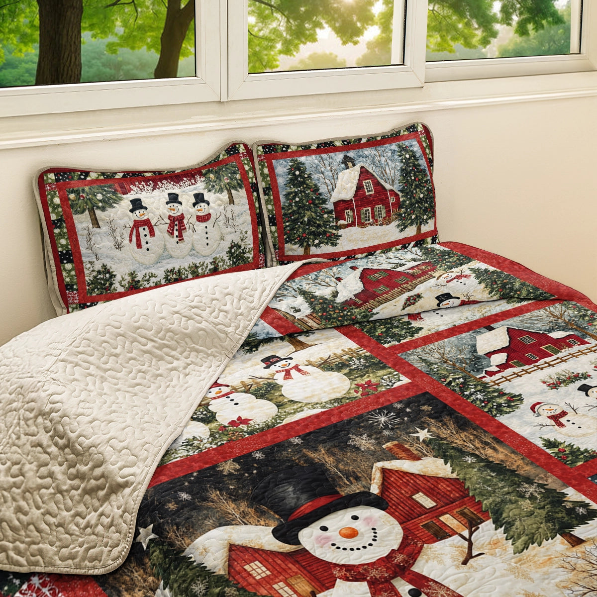 Shineful All Season Quilt 3-teiliges Set Weihnachten Schneemanndorf 