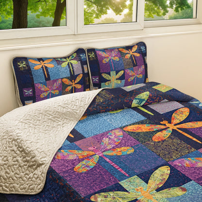 Shineful All Season Quilt 3-Piece Set Dragonfly Patchwork Paradise