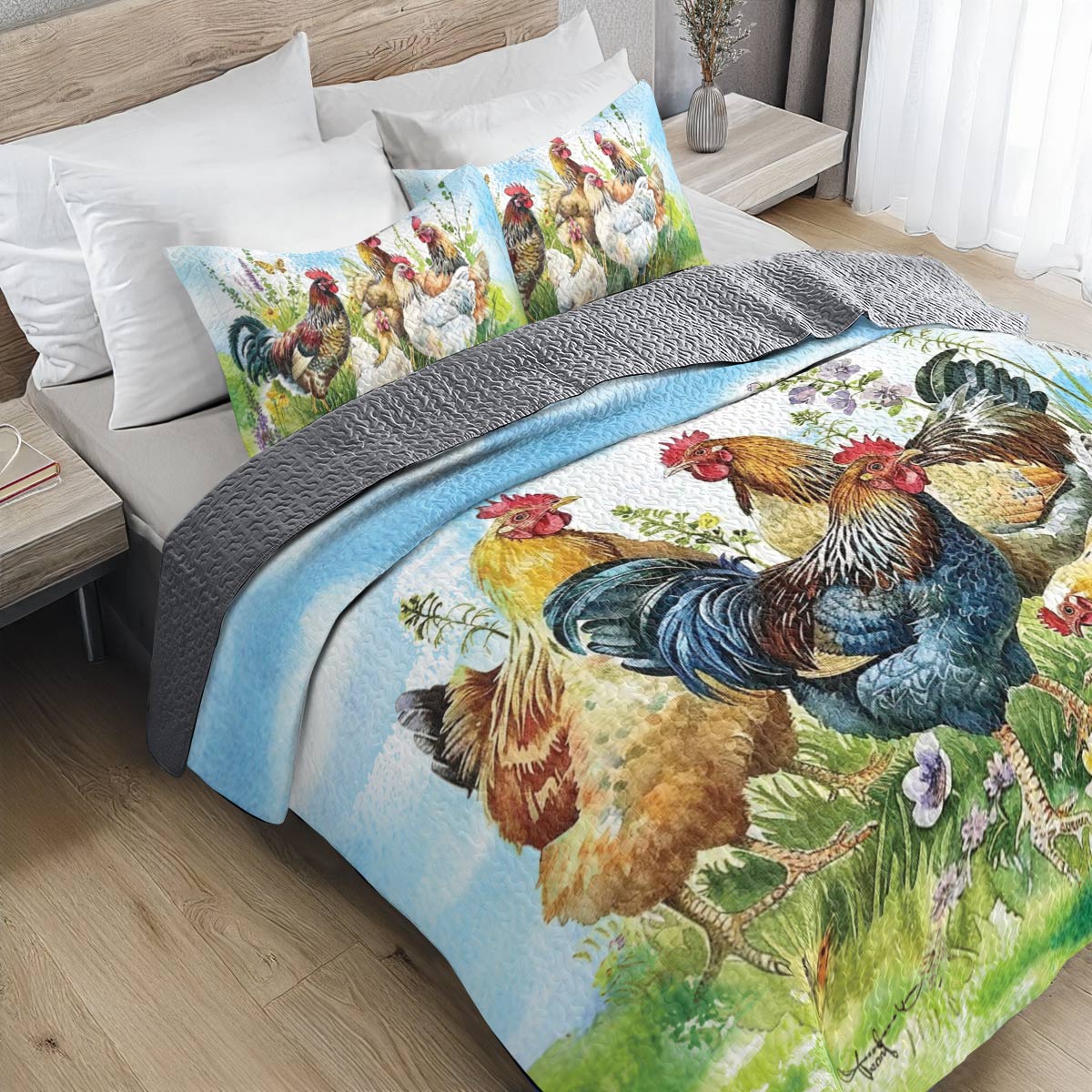 Shineful All Season Quilt 3-Piece Set Chicken family