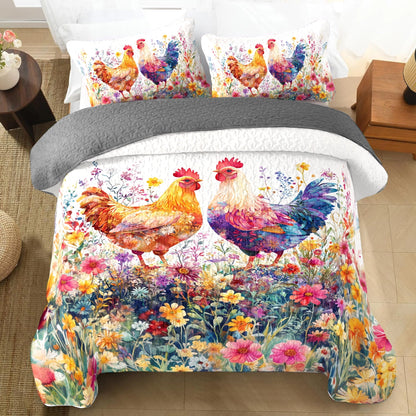 Shineful All Season Quilt 3-Piece Set Country Chicken Romance