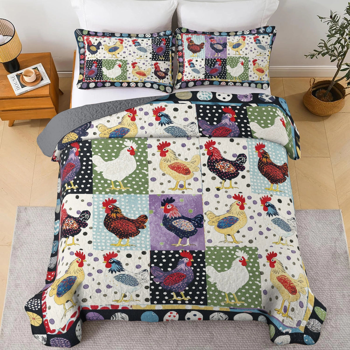 Shineful All Season Quilt 3-teiliges Set Countryside Chicken