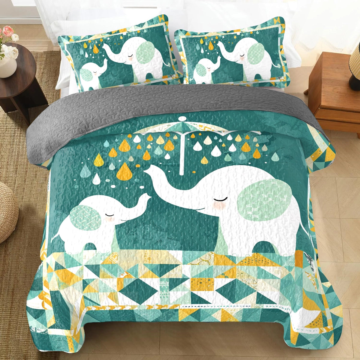 Shineful All Season Quilt 3-Piece Set Elephant Good Dream