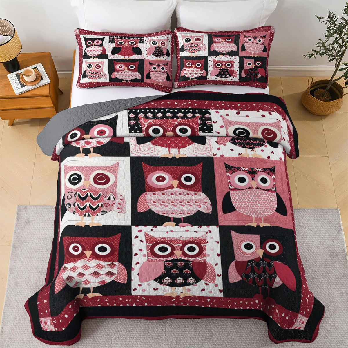 Shineful All Season Quilt 3-Piece Set Cozy Owl