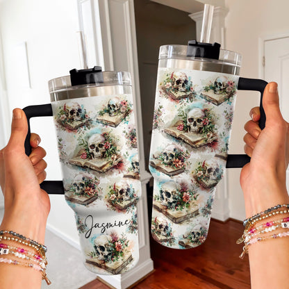 Shineful Tumbler Personalized Roses Skull Reading