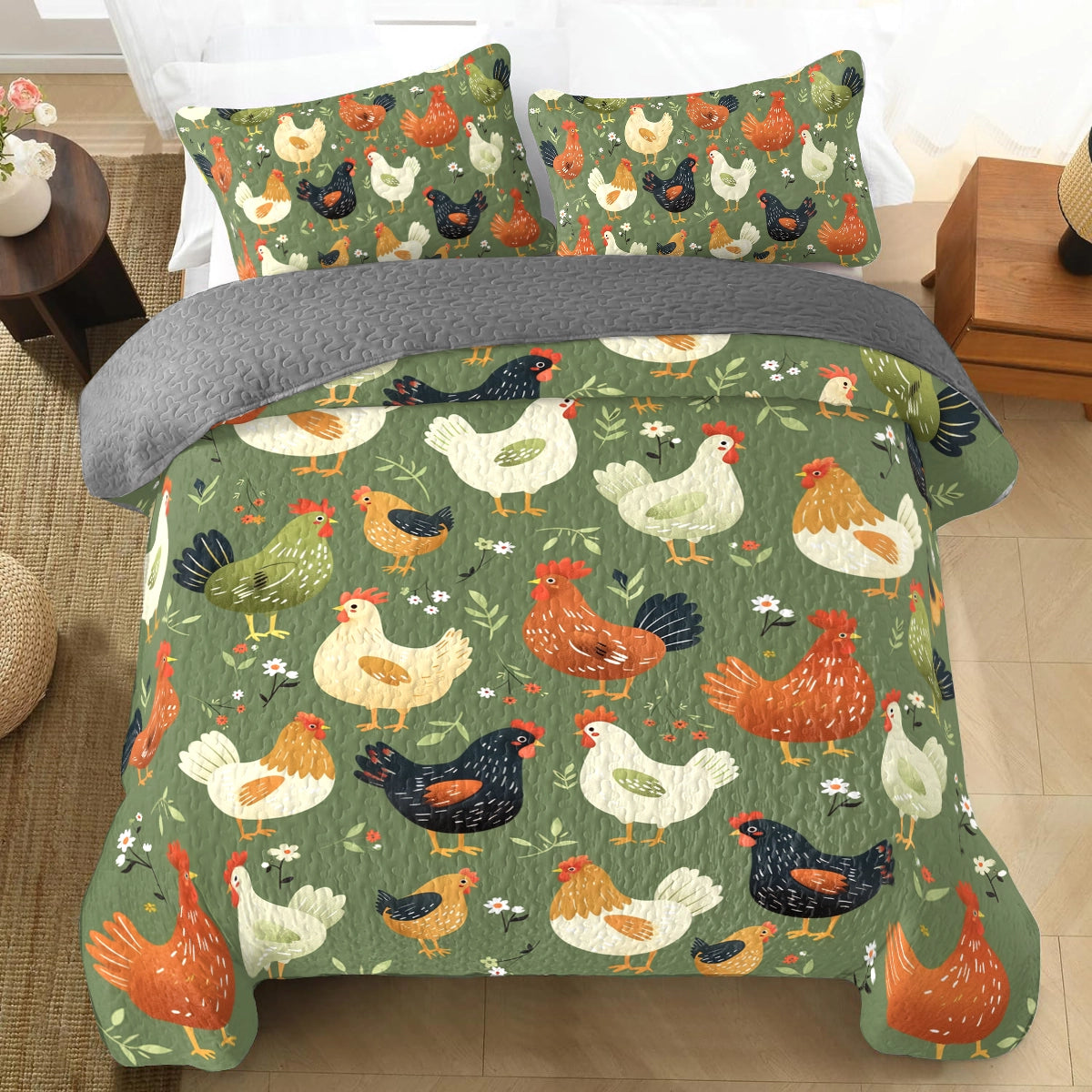 Ensemble de courtepointe toutes saisons Shineful 3 pièces Collection Cozy Coop pour poules