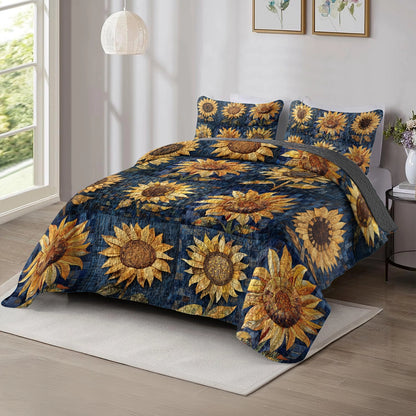 Shineful All Season Quilt 3-Piece Set Starry Sunflower