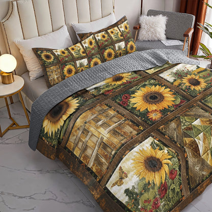 Shineful All Season Quilt 3-Piece Set Sunflower Sunlit Meadows