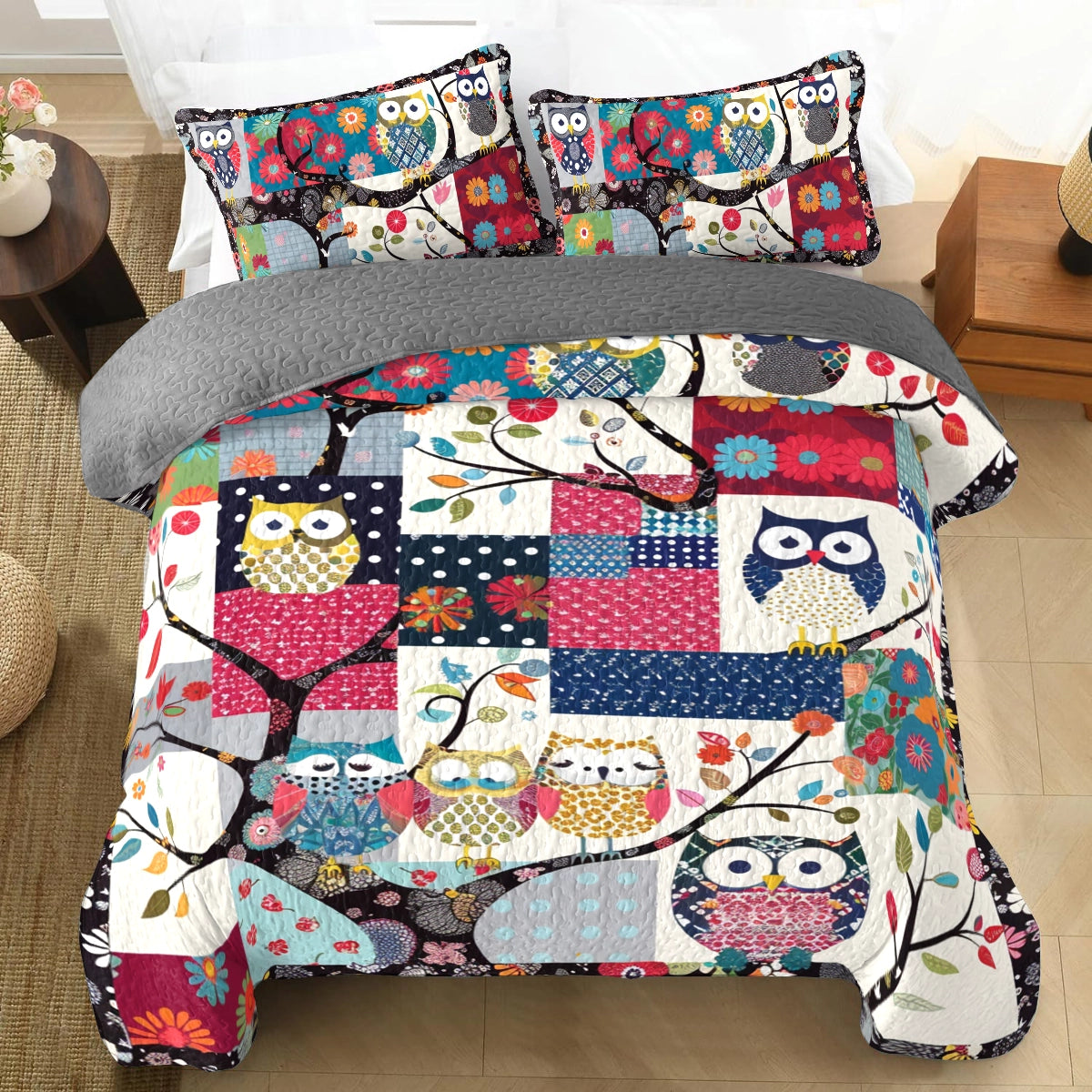 Shineful All Season Quilt 3-Piece Set Playful Owl