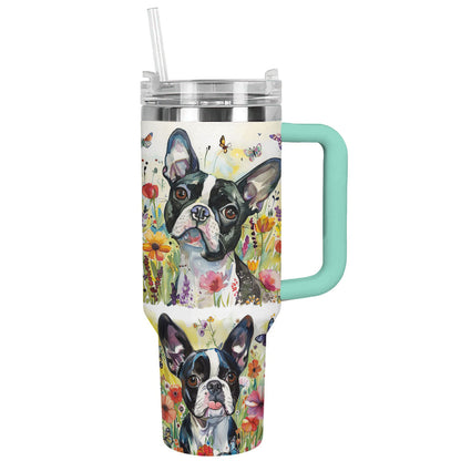 Shineful Tumbler Floral Boston Terrier