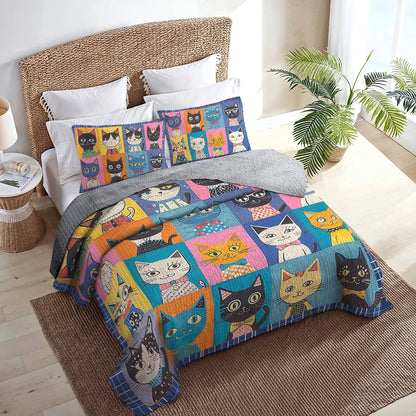 Shineful All Season Quilt 3-Piece Set Purrfectly Playful Cats