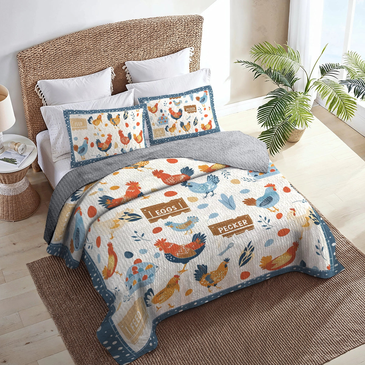 Shineful All Season Quilt 3-Piece Set Farmhouse Flock Chicken