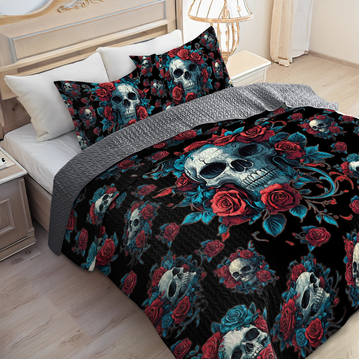 Shineful All Season Quilt 3-Piece Set - Skull Rose Charm