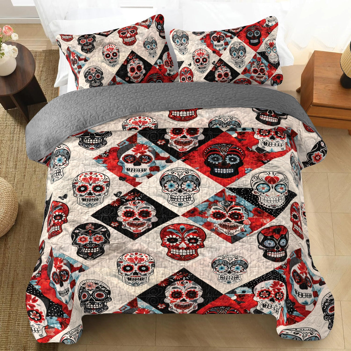 Shineful All Season Quilt 3-Piece Set Fiesta Skull Quilt