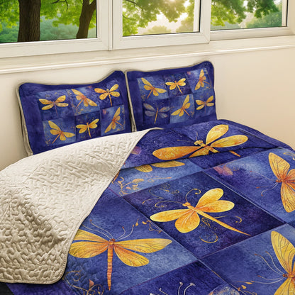 Shineful All Season Quilt 3-Piece Set Dragonfly Twilight Tranquility