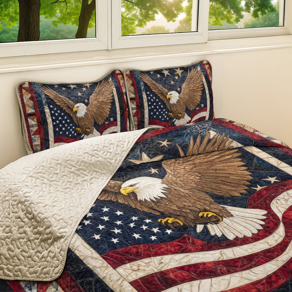 Shineful All Season Quilt 3-teiliges Set Patriotischer Adler Amerikanischer