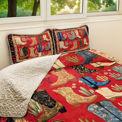 Shineful All Season Quilt 3-Piece Set Cactus & Cowboy Boots