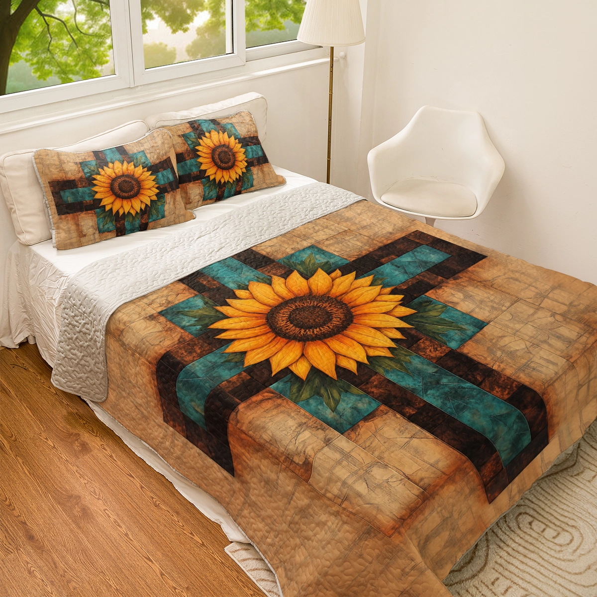 Ensemble de courtepointe toutes saisons Shineful 3 pièces God Sunflower Patch