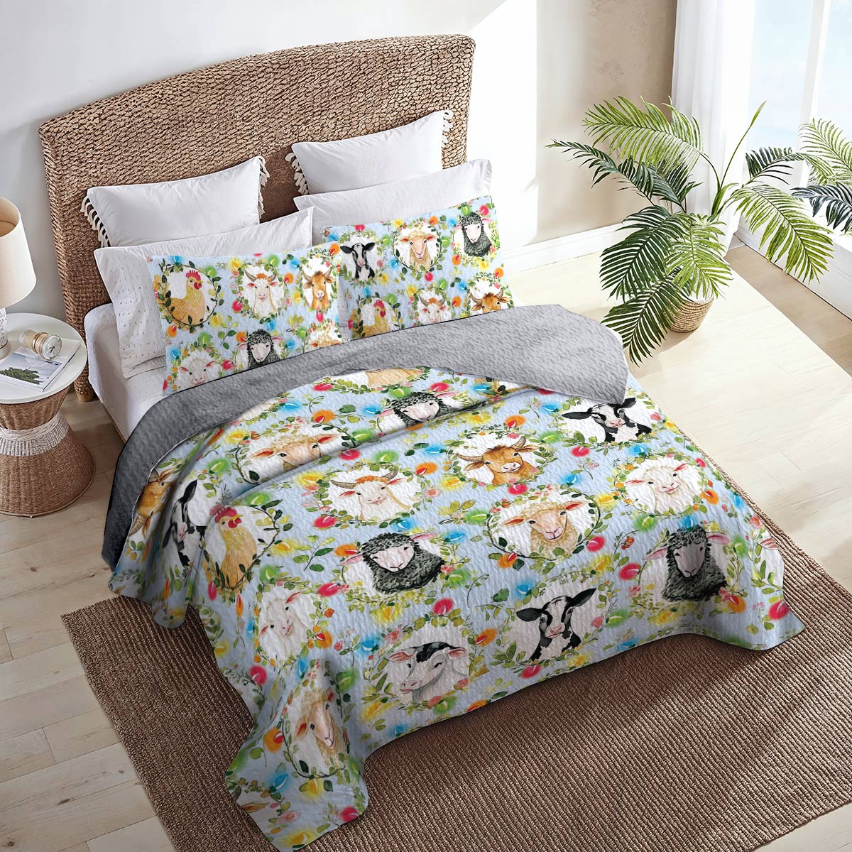 Shineful All Season Quilt 3-Piece Set Farm Animals