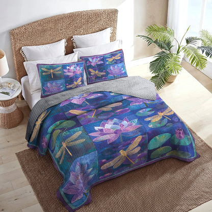 Shineful All Season Quilt 3-Piece Set Luminous Dragonfly Garden