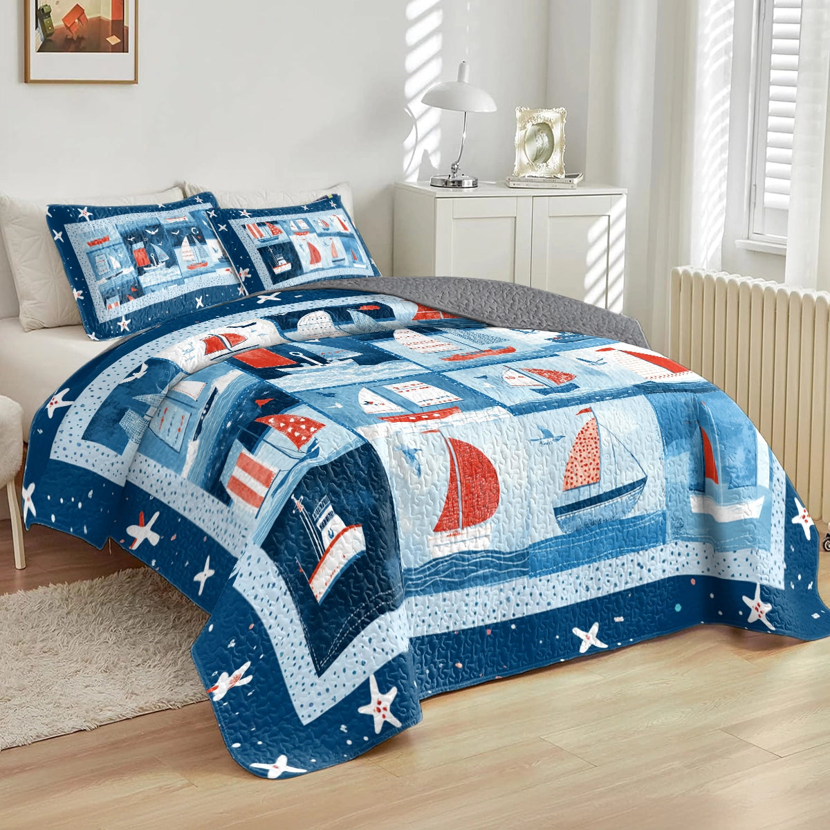 Shineful All Season Quilt 3-Piece Set Sailing Ocean Breeze