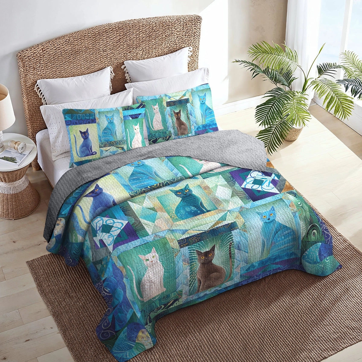 Shineful All Season Quilt 3-Piece Set Mystic Cat