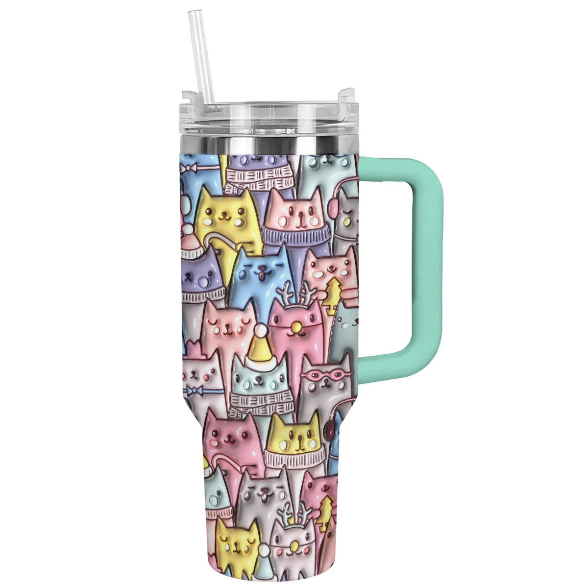 Cat 40 Oz Shineful™ Tumbler 3D Nl09 Turquoise Blue 40Oz