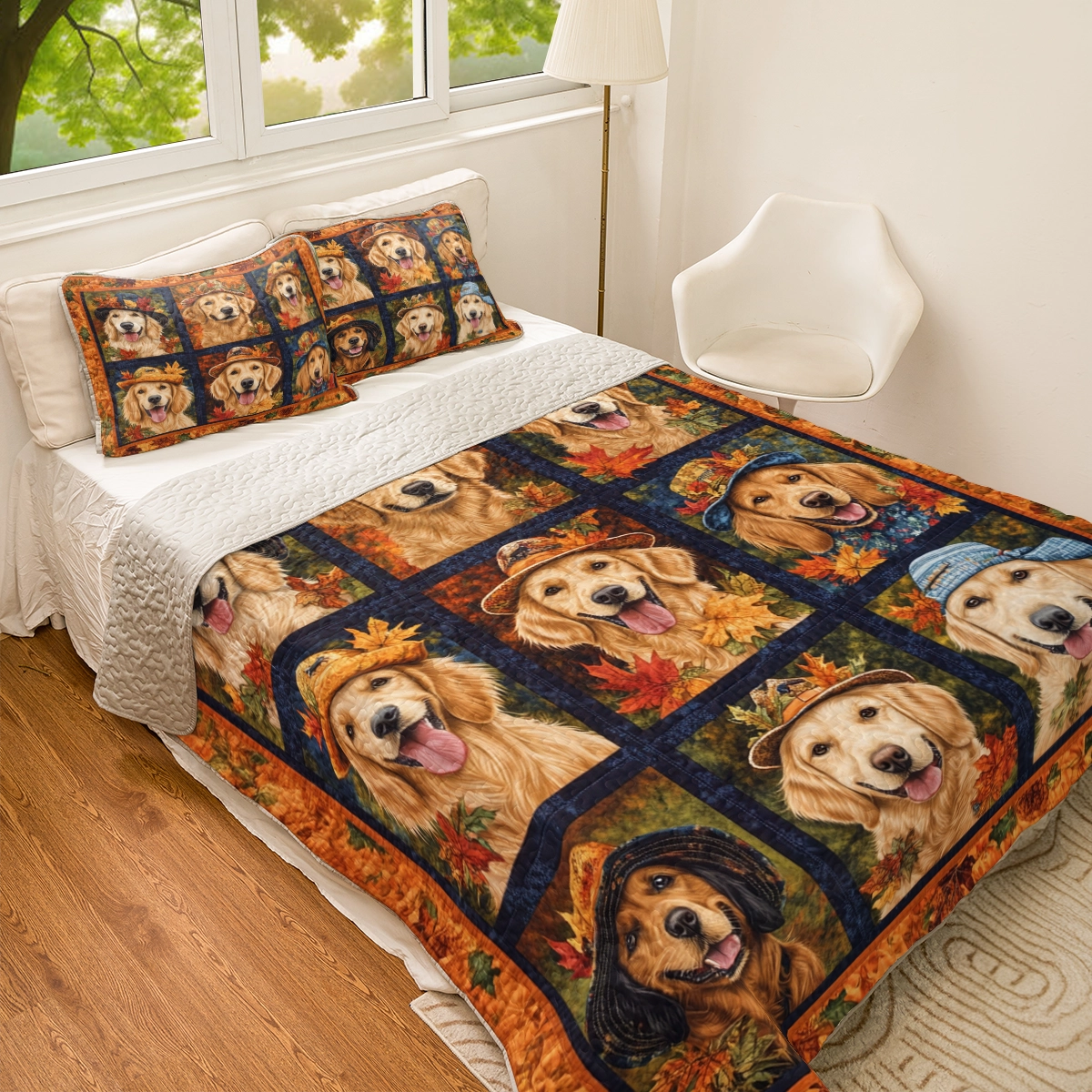 Shineful All Season Quilt 3-Piece Set Golden Autumn Friends