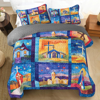 Shineful All Season Quilt 3-Piece Set God Churches of Faith