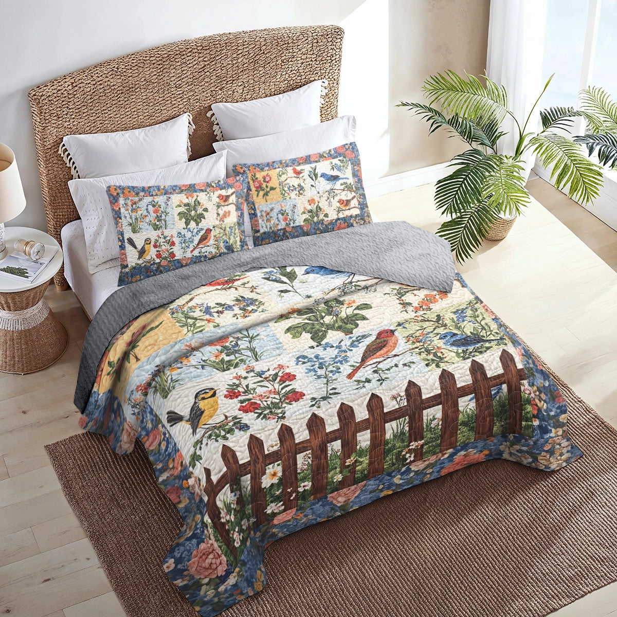 Shineful All Season Quilt 3-Piece Set Bird Garden Melody Blis