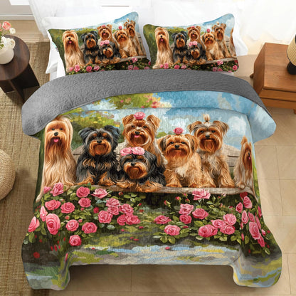 Shineful All Season Quilt 3-Piece Set Adorable Rose Yorkie