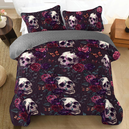 Shineful All Season Quilt 3-Piece Set Gothic Rose Skull