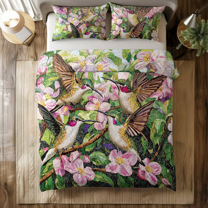 Shineful All Season Quilt 3-Piece Set Hummingbird Garden