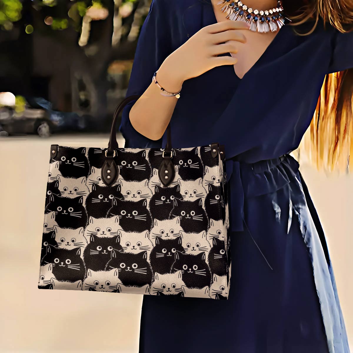 Shineful Leather Bag Cute Face Cats