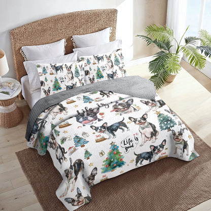 Shineful All Season Quilt 3-Piece Set Boston Terriers Holiday Hound